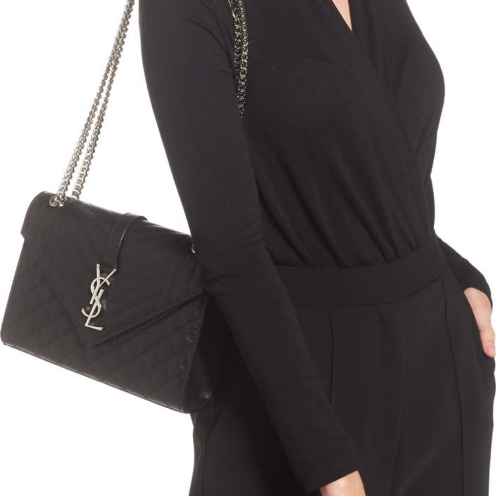 Yves Saint Laurent Medium Monogram Matelasse Leather Shoulder Bag Black